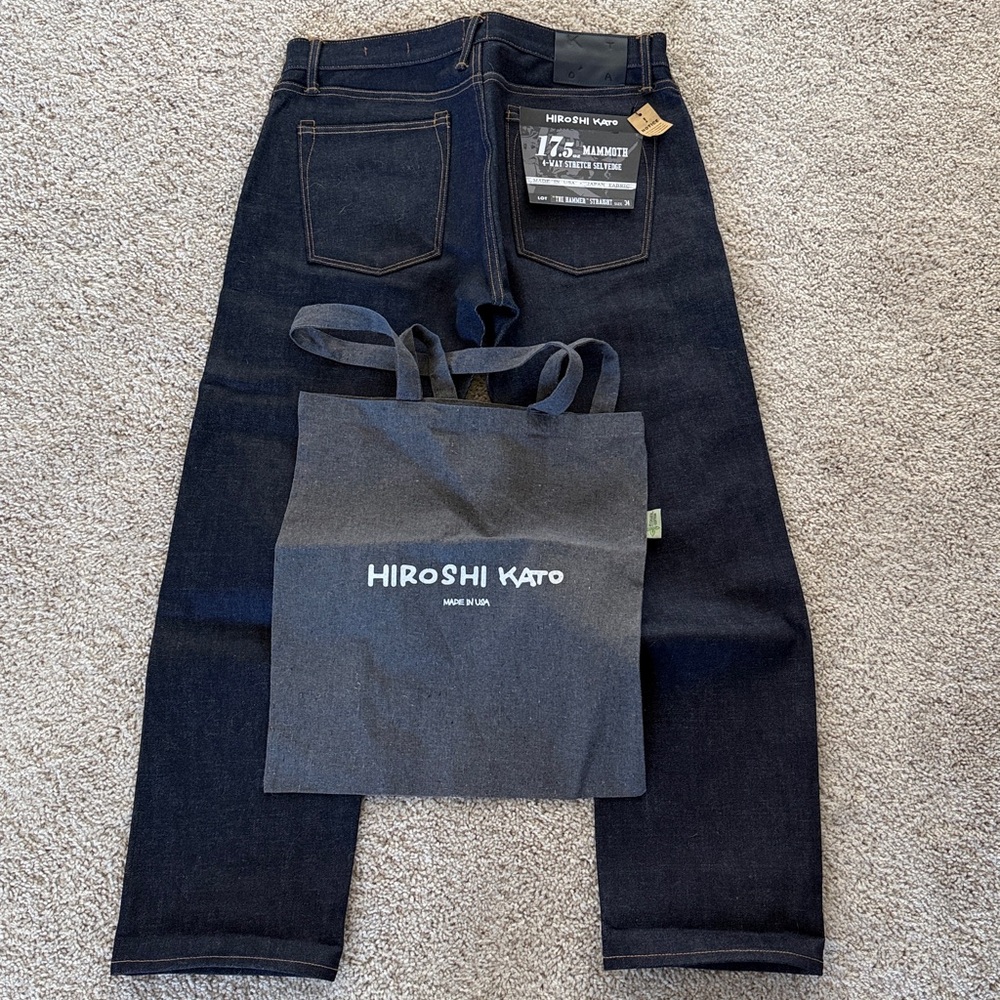 HIROSHI Kato Men’s 34/30 Hammer Straight Indigo Raw 17.5oz Mammoth Selvedge NWT